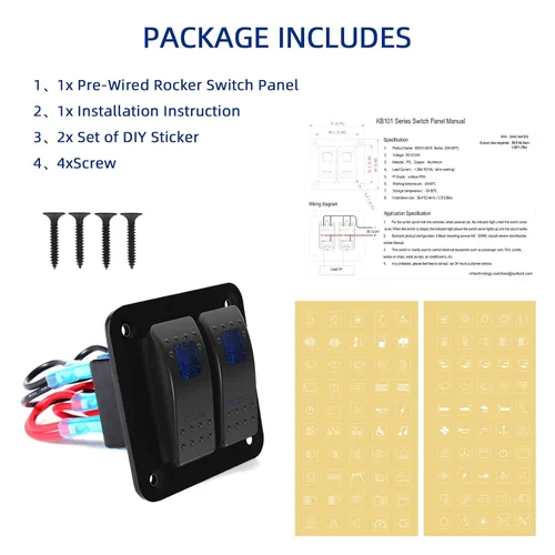 Miniatura 8 de Panel de interruptor 2 bandas de palanca de aluminio, interruptor basculante impermeable de 12V/24V para barco marino, interruptores