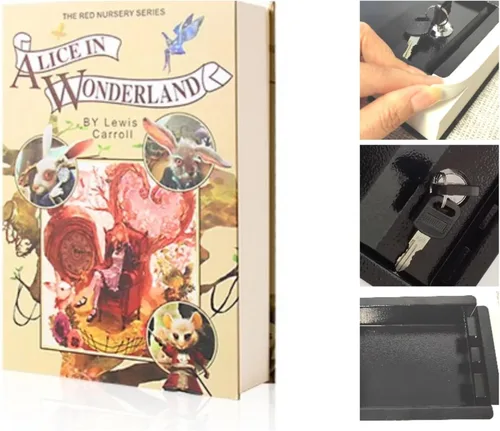 Kingsida - Caja fuerte con cerradura de libro de papel real con cerradura de llave, diccionario secreto oculto (Alicia en el país de las maravillas)