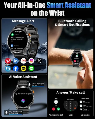 Miniatura 8 de Military Smart Watch for Men, Rugged Tactical Smartwatch with 1000mAh Battery & LED Flashlight, 1.7" HD Fitness Tracker with Bluetooth Call, Heart