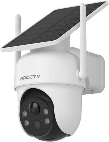 ARCCTV Cámaras de seguridad solares inalámbricas para exteriores, cámara alimentada por batería de 4MP 360°, visión nocturna con foco, audio de 2