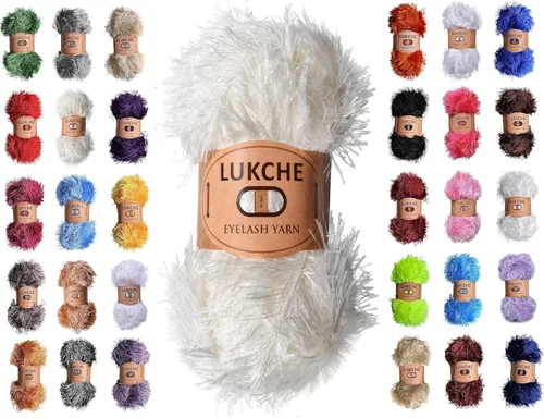 Miniatura 32 de Hilo de Pelo de Pestañas de Diversión de Lana de Felpa Premium 100% Poliéster 164 Yardas (150 Mt), 3.53 Oz (100 Gr) Hilo de Crochet Colorido DIY
