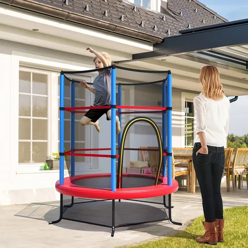 Miniatura 9 de GYMAX Trampolín de 55 pulgadas para niños, trampolín aprobado por ASTM con red de seguridad completa y cremallera lateral doble, mini trampolín