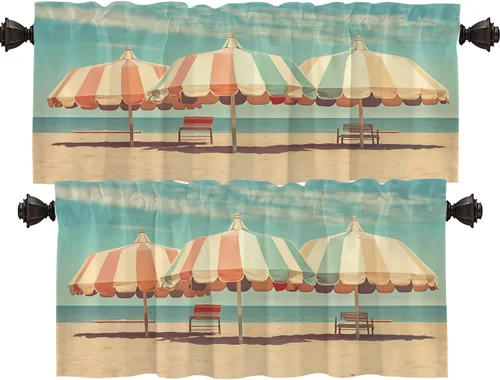 Miniatura 80 de Shrahala Cortinas de nivel de chakras con mandala beige para ventanas de cocina, paneles de cortina de ventana de mandala multicapa de poliéster