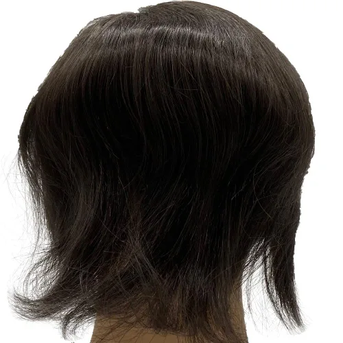 Miniatura 5 de Peluca de cabello humano europeo de repuesto para hombre, encaje suizo frontal, 0.003 in, piel fina, poliuretano, con bucle, 10 x 8 pulgadas