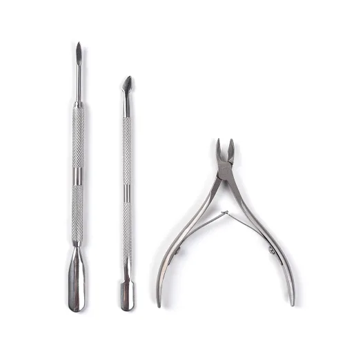 KADS 3 unids/set de herramientas de uñas de acero inoxidable kits tijera pinza cutícula herramienta cuchara empujador muerto removedor de piel