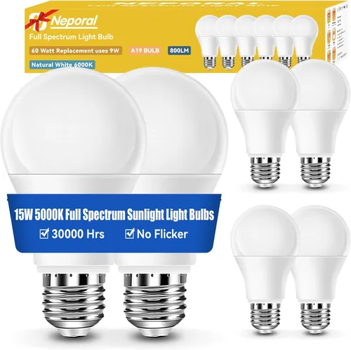 Miniatura 11 de Neporal - Foco de luz de espectro completo de 15 W, focos de luz solar natural sin UV de 2700 K, foco LED de 15 W equivalente a 100 W, CRI 90+, sin