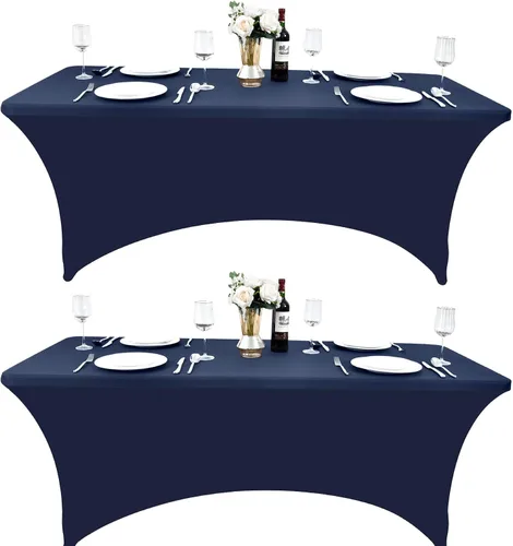 Miniatura 30 de Paquete de 2 Cubiertas de Mesa de Spandex de 4 pies para Mesas Plegables Rectangulares - Manteles Elásticos Ajustados Resistentes a las Arrugas