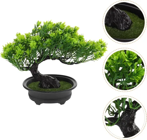 Miniatura 5 de Hemoton Árbol bonsái artificial, árbol de pino artificial, decoración de fiesta de Navidad, bonsái, decoración del hogar, plantas falsas para pared