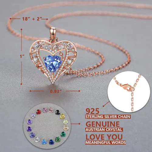 Miniatura 51 de Collar de cristal de 5 corazones, chapado en oro rosa de 18 quilates, colgante con cadena de plata de ley 925 de 18 + 2 pulgadas, joyería de piedra