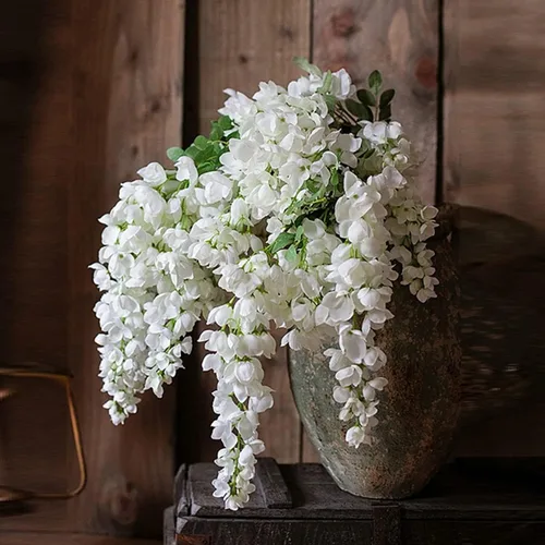 Miniatura 2 de Paquete de 4 flores colgantes de glicina artificial, ramas de vides florales falsas, guirnalda de glicina de seda, ramo de flores ricas