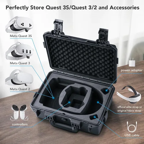Miniatura 2 de Lykus Titan OQ200 - Funda rígida impermeable, funciona con Quest 3S/Quest 3/Quest 2, compatible con correa oficial Elite, mejor protección