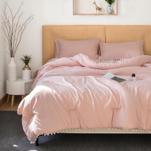 Miniatura 12 de Bedbay Juego de edredón bohemio color beige, edredón con pompones, decoración de habitación estética, bonito juego de ropa de cama con flecos