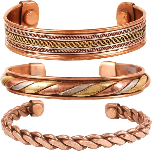 Miniatura 27 de Pulseras de cobre Touchstone regalo para hombres y mujeres joyería magnética 100% pura y sólida ajustable juego de pulseras hechas a mano