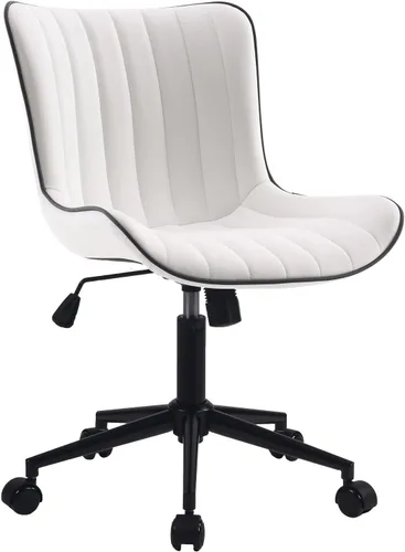 YOUNIKE Silla de escritorio para oficina en casa con ruedas, silla de tocador sin brazos con respaldo, silla cómoda moderna tapizada en cuero, silla