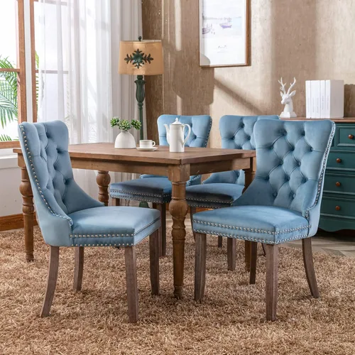 Miniatura 8 de Silla de comedor copetuda moderna de terciopelo para comedor, sillas de comedor tapizadas con remache de clavo, anillo trasero para cocina, comedor