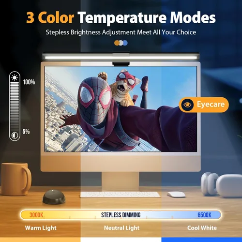 Miniatura 2 de Luz para Monitor de Computadora, Barra de Luz para Monitor de Pantalla con Retroiluminación para Cuidado de los Ojos, Lámpara LED de Tareas