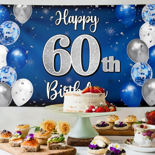 Miniatura 190 de Decoración de feliz cumpleaños 35, globo azul y plateado de 35 años, cartel grande de telón de fondo de cumpleaños, suministros para fiesta de 35th