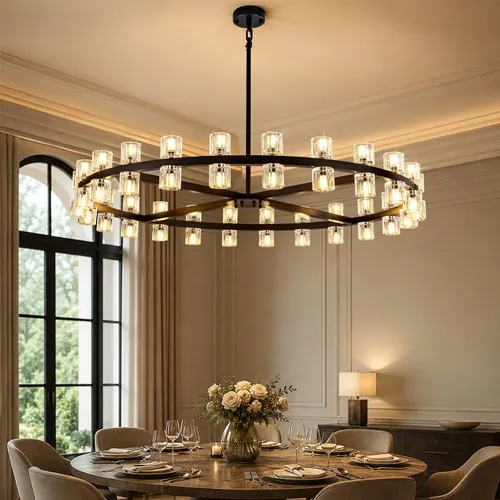 Miniatura 10 de Candelabros Lineales Dorados para Comedor, Candelabro Rectangular de 54" con Vidrio, Candelabros Modernos de 16 Luces Sobre Mesa, Candelabro