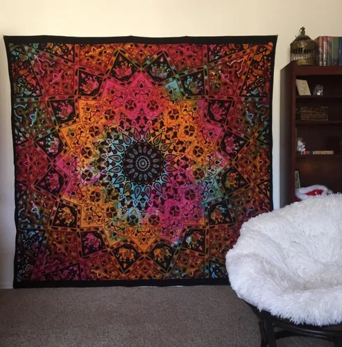 Miniatura 3 de Popular Handicrafts Popular Twin psicodélico mandala hippie tapiz indio colgante de pared Colcha 84 x 54 pulgadas (84.6 x 55.1 in)