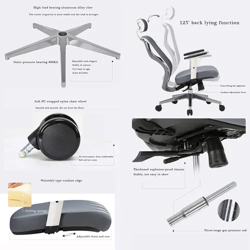 Miniatura 4 de Silla de oficina de malla transpirable para computadora con soporte lumbar ergonómico ajustable, silla de escritorio giratoria con reposabrazos