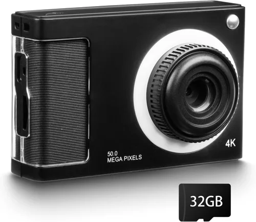 Cámara digital, cámara FHD 1080P para niños con tarjeta de 32 GB, cámara digital de 48 MP con zoom 8X para apuntar y disparar, antivibraciones,
