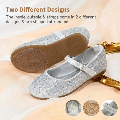 Miniatura 5 de DREAM PAIRS Zapatos de vestir tipo bailarina Mary Jane con estrás para niña para fiesta, cumpleaños, actuación, boda