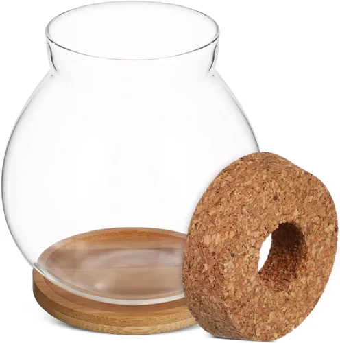 Miniatura 9 de Balacoo Pescadera hidropónica de escritorio, pecera de vidrio transparente con cojín de bambú y tapa de madera, pequeñas plantas de peces betta