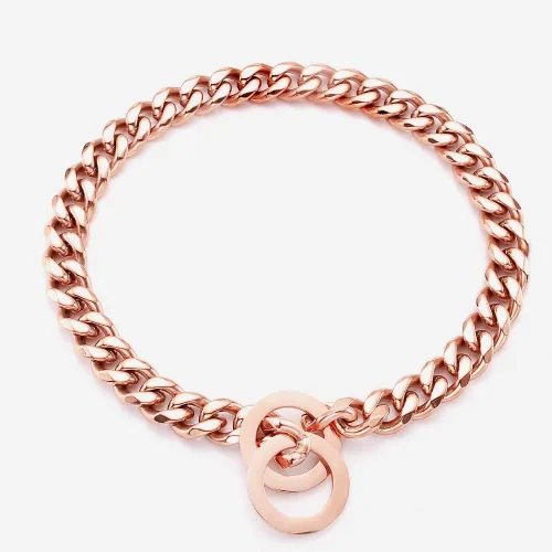 Miniatura 9 de Collares de cadena de oro rosa para perros grandes, medianos y pequeños, ancho de 0.59/0.79/0.79 pulgadas, collares de metal de acero inoxidable, a