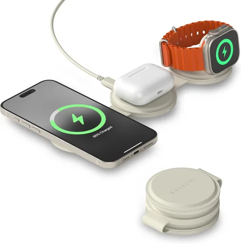 Miniatura 11 de Satechi OntheGo™ Cargador inalámbrico 3 en 1, cargador portátil Qi2 con carga rápida de 15 W para iPhone 17 a 12 Series, 5W para Apple Watch y 5W