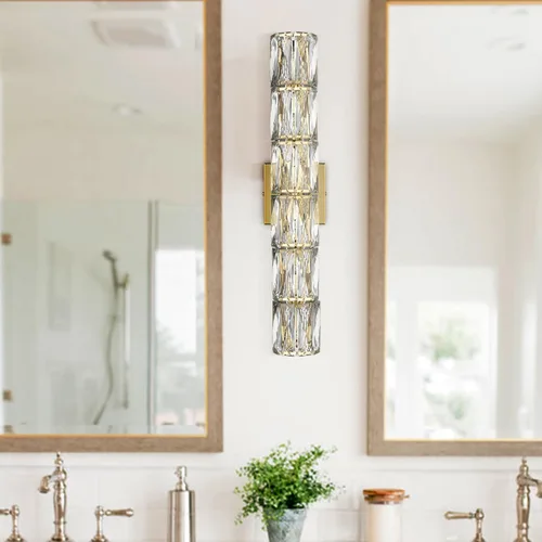 Miniatura 7 de SAMTEEN Aplique de pared de cristal de 23.6 pulgadas, apliques dorados, iluminación de pared moderna de mediados de siglo, 6 luces de montaje