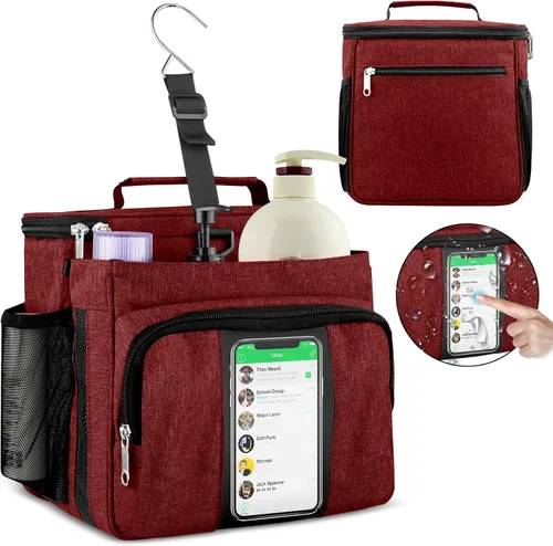 Miniatura 9 de Bukere Bolsa de ducha portátil para dormitorio universitario, compartimiento separado, gran capacidad, base de malla de secado rápido, bolsa de baño