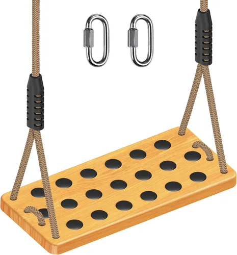 Miniatura 9 de SELEWARE Asiento colgante de madera, 17.5 x 8.2 pulgadas, 2 mosquetones, columpio de árbol para adultos y niños, patio trasero interior o exterior