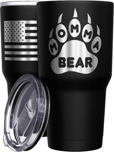 Miniatura 11 de We The People Holsters - Momma Bear - Vaso de café - Taza de viaje de café con bandera americana - Vaso grabado - Vaso termo doble - 30 onzas