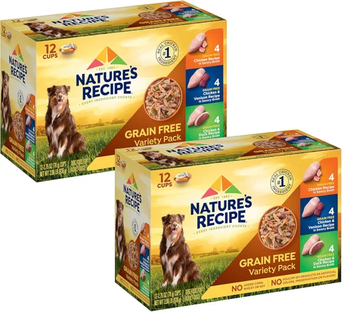 Nature's Recipe Receta de pollo sin granos, receta de pollo y venado y receta de pollo y pato en paquete variado de caldo sabroso, comida húmeda