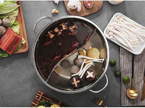 Miniatura 2 de Olla caliente de Shabu de acero inoxidable con tapa de vidrio para estufa de inducción, estufa de gas 2-5 personas