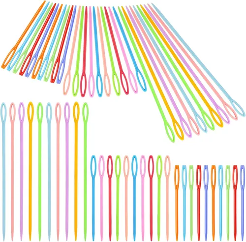 Miniatura 6 de LUNARM 60 piezas de agujas de coser de plástico, agujas de hilo de ojo grande, agujas de plástico de 2.76/3.54/5.91 pulgadas para hilo