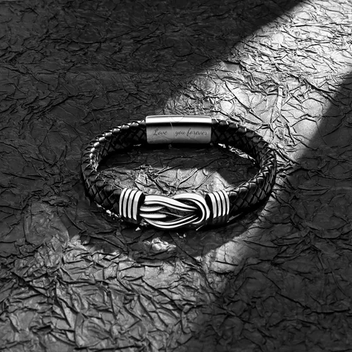 Miniatura 5 de Pulsera de cuero trenzado negro para hombre, papá, marido, novio, hijo, nieto, hermano, para siempre, vinculado para Navidad, cumpleaños, día