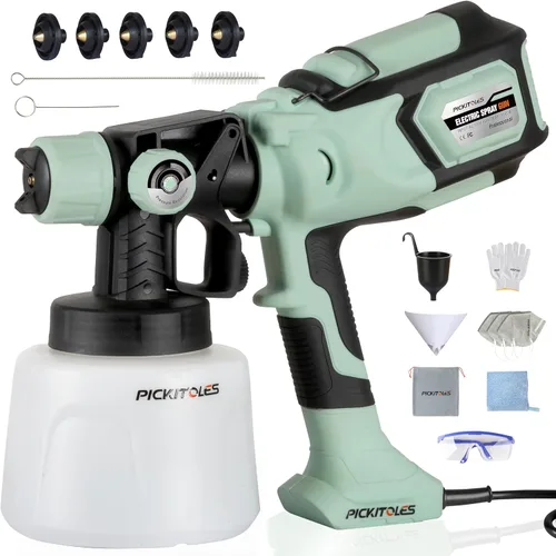 Miniatura 10 de Pulverizador de pintura HVLP de 1000 W, pistola eléctrica de alta eficiencia con 6 boquillas, patrones variables de flujo ajustable, contenedor