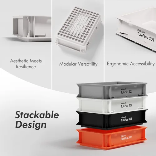 Miniatura 6 de KBDcraft Contenedor de almacenamiento apilable - Caja organizadora de plástico resistente y bandeja con paredes rectas, pequeños contenedores de Gris