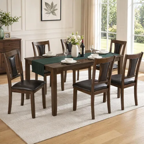 Miniatura 10 de Juego de mesa de comedor para 4, juego de mesa de comedor de 5 piezas con mesa cuadrada y 4 sillas tapizadas de tela de lino, modernos
