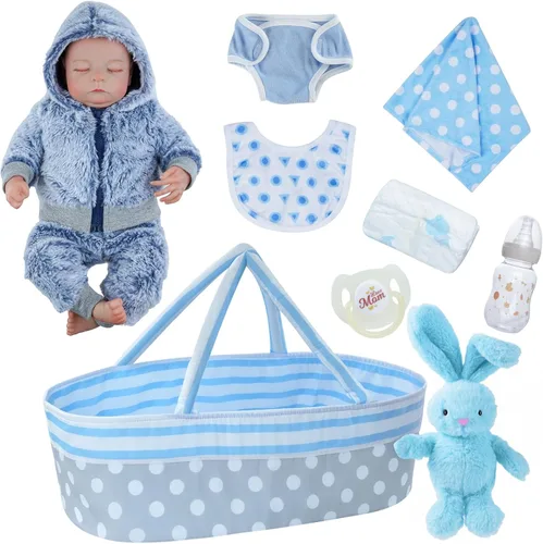 Miniatura 7 de BABESIDE Muñecas de Bebé Reborn Realistas de Silicona de Cuerpo Completo para Niños Varones - 17 Pulgadas Sensación de Bebé Real Muñeca de Bebé Azul