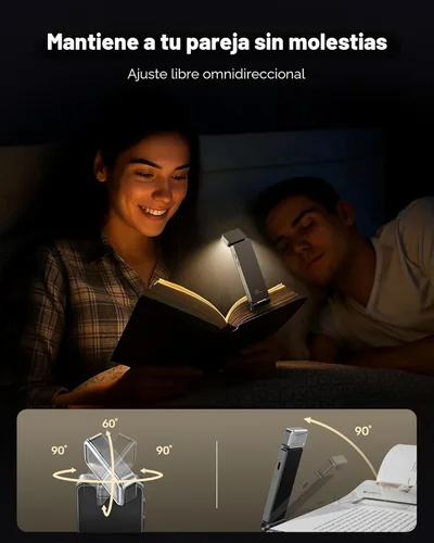 Miniatura 4 de 86lux Luz de Libro, Luz de Lectura LED Recargable con Clip para Uso en Cama y Noche - 3 Temperaturas de Color con Atenuación Continua, Diseño de Gris