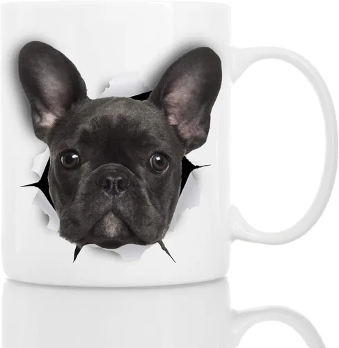 Taza negra de bulldog francés – Taza de café divertida de cerámica – Regalo perfecto de bulldog francés – Bonita taza de café novedosa – Gran