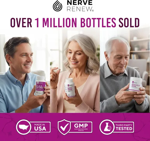 Miniatura 9 de NERVE RENEW Apoyo nervioso avanzado: 300 mg de ácido R-alfa lipoico estabilizado, complejo de vitamina B, benfotiamina, hierbas para un apoyo