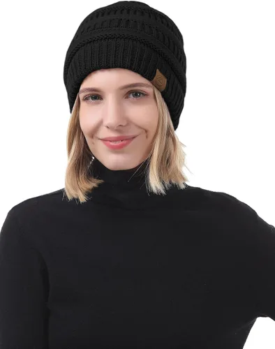 Miniatura 5 de Gorros de invierno con forro de satén para mujer, gorro de invierno con forro de seda para invierno, cálido gorro de punto con puños