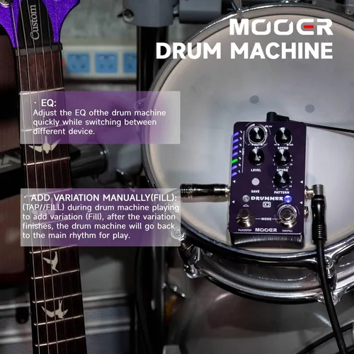 Miniatura 3 de Pedal de guitarra con máquina de batería MOOER con 121 ritmos de batería, 11 estilos musicales, 7 ranuras de ritmo, función de relleno, botón