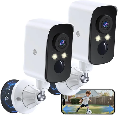 Cámara de seguridad inalámbrica para exteriores con vista 360°, sin suscripción, almacenamiento en la nube/SD gratuito de 7 días, panorámica, Blanco
