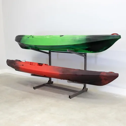 Miniatura 12 de Teal Triangle Estante de almacenamiento de kayak independiente - 2 soportes para kayak y canoa - Kayak interior y exterior - Tabla de surf ajustable