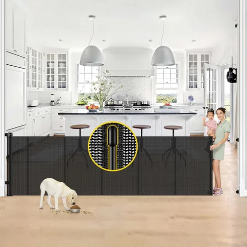 Miniatura 12 de Puertas retráctiles reforzadas para bebés de 42" de alto x 100" extra anchas para entradas de puertas, puerta extra alta para mascotas con barras
