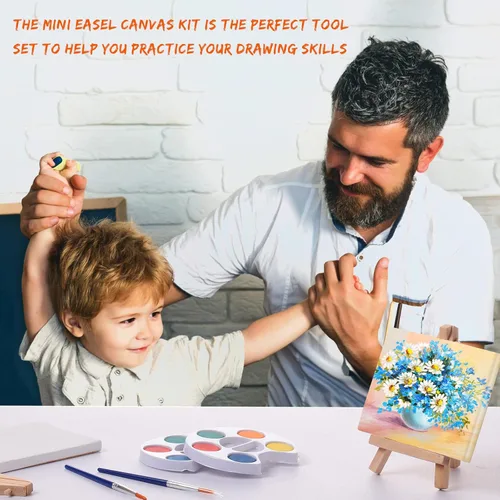 Miniatura 7 de Glenmal Juego de pintura de acuarela de 3 x 4 pulgadas, lienzo pequeño con pinturas de caballete, juego de pinceles para niños, recuerdos de fiesta